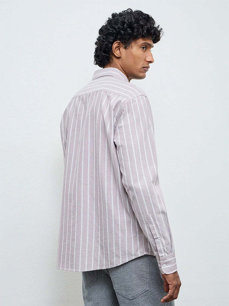 WES Casuals Dusty Pink Striped Relaxed-Fit Cotton Shirt