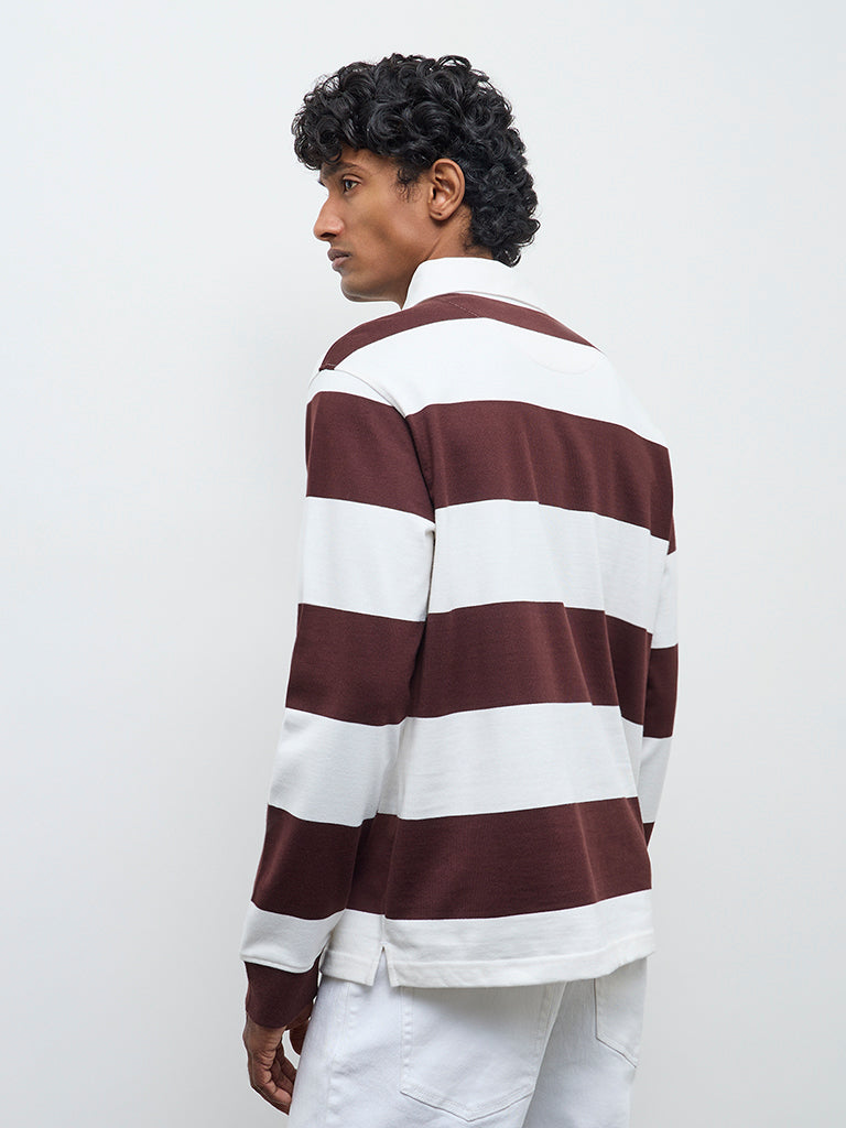 WES Casuals Brown Relaxed Fit Cotton-Blend Polo T-Shirt