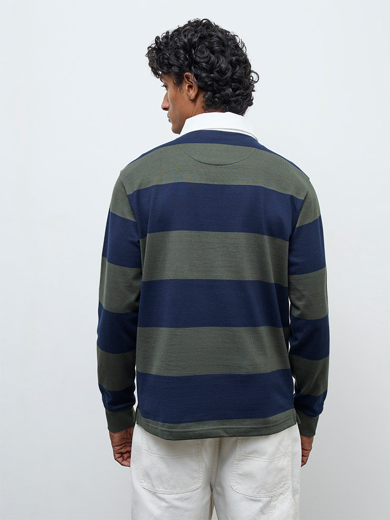 WES Casuals Navy Relaxed Fit Cotton-Blend Polo T-Shirt