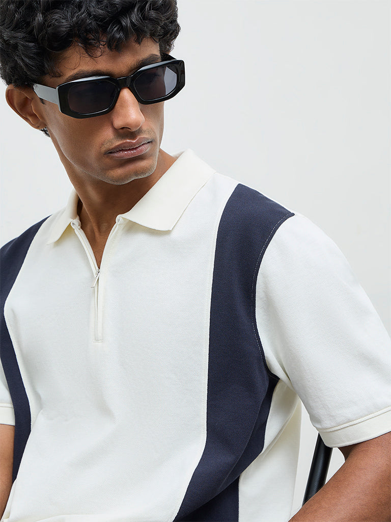 WES Casuals Navy Relaxed-Fit Cotton-Blend Quarter-Zip Polo T-Shirt