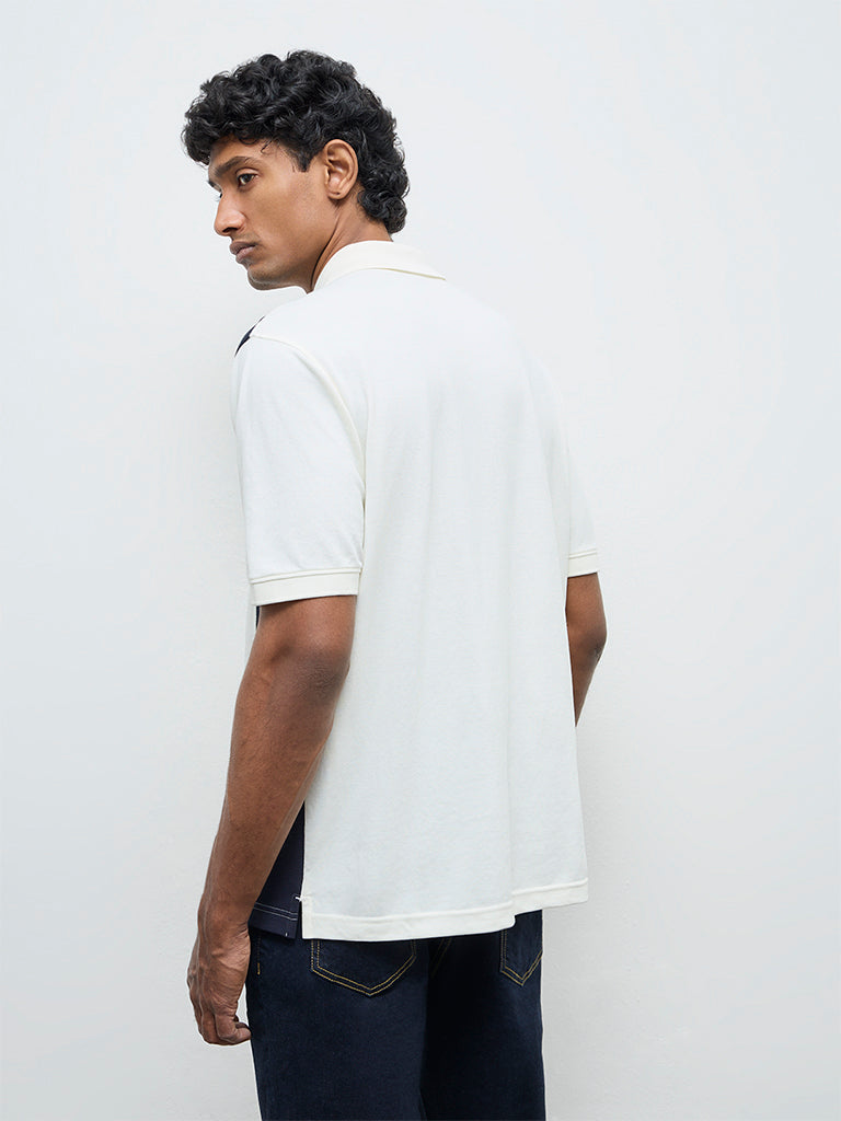 WES Casuals Navy Relaxed-Fit Cotton-Blend Quarter-Zip Polo T-Shirt