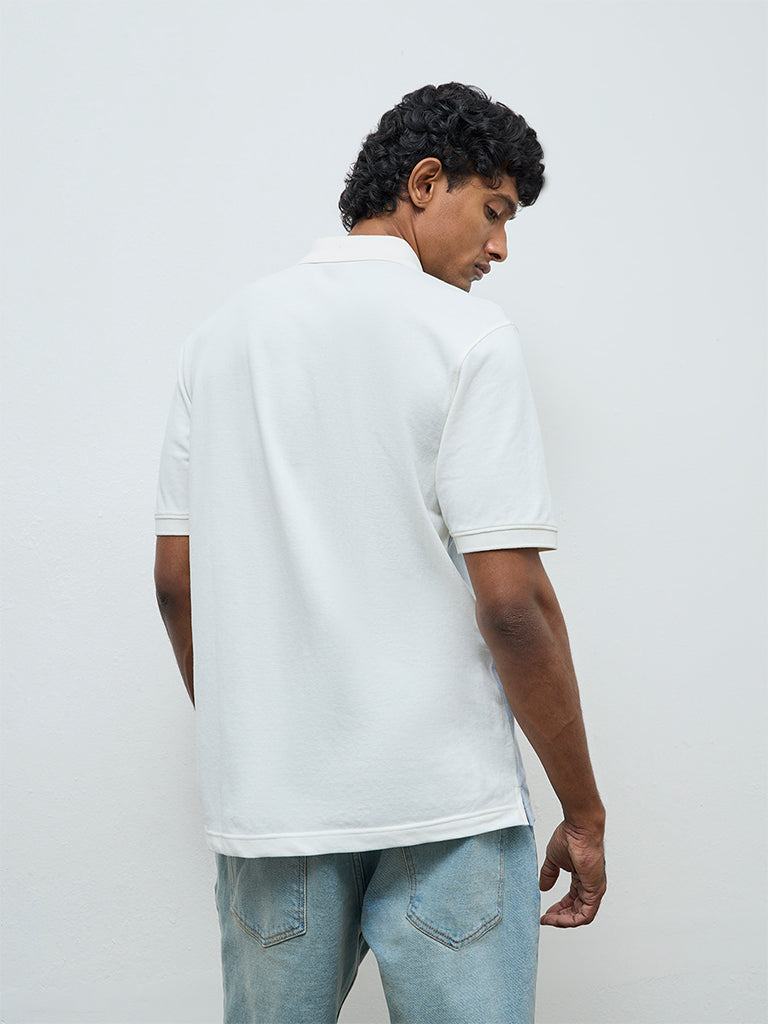 WES Casuals Blue Relaxed-Fit Cotton-Blend Quarter-Zip Polo T-Shirt