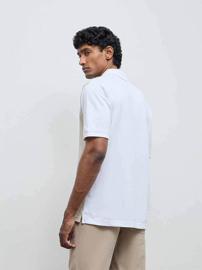 WES Casuals Taupe Relaxed-Fit Cotton-Blend Quarter-Zip Polo T-Shirt