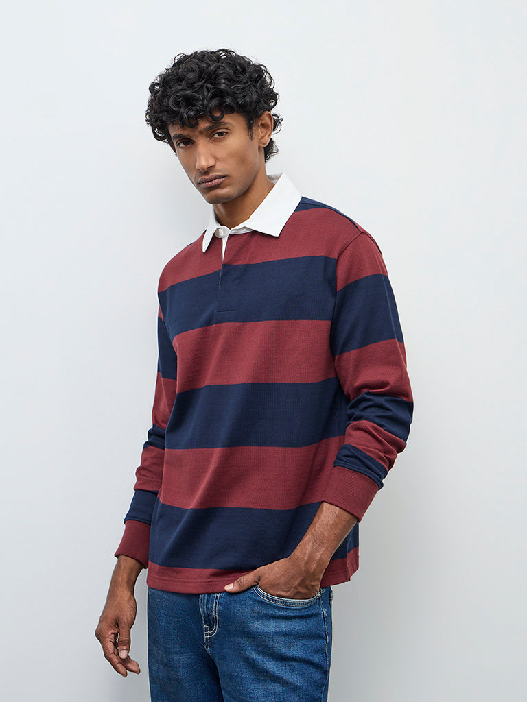 WES Casuals Rust Relaxed Fit Cotton-Blend Polo T-Shirt