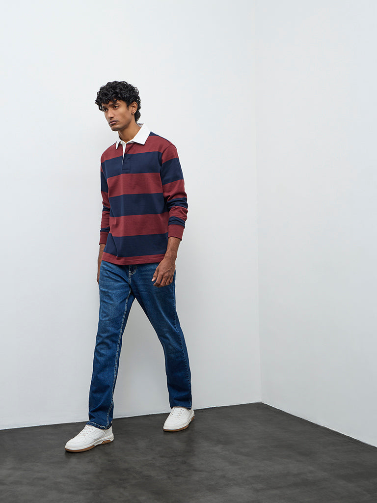 WES Casuals Rust Relaxed Fit Cotton-Blend Polo T-Shirt