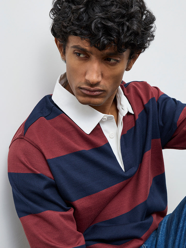 WES Casuals Rust Relaxed Fit Cotton-Blend Polo T-Shirt