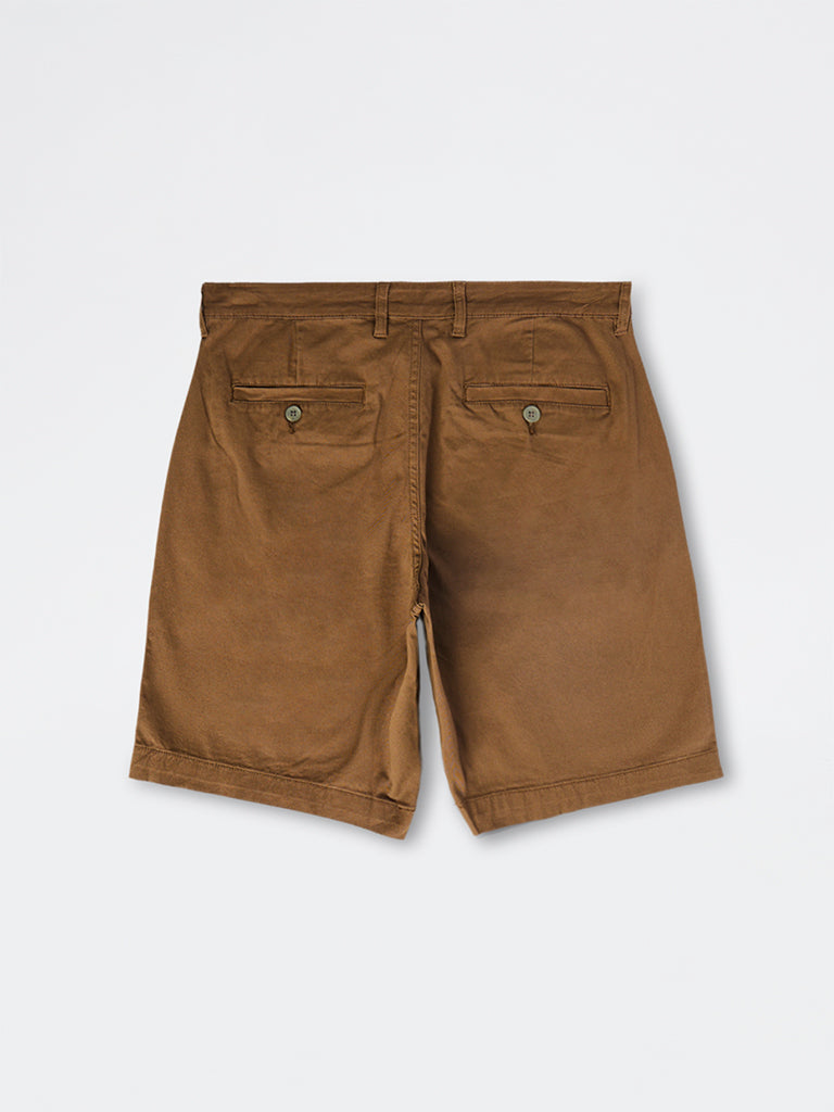 WES Casuals Brown Relaxed-Fit Mid-Rise Cotton-Blend Carpenter Shorts