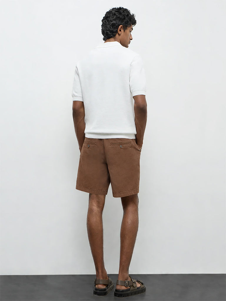 WES Casuals Brown Relaxed-Fit Mid-Rise Cotton-Blend Carpenter Shorts