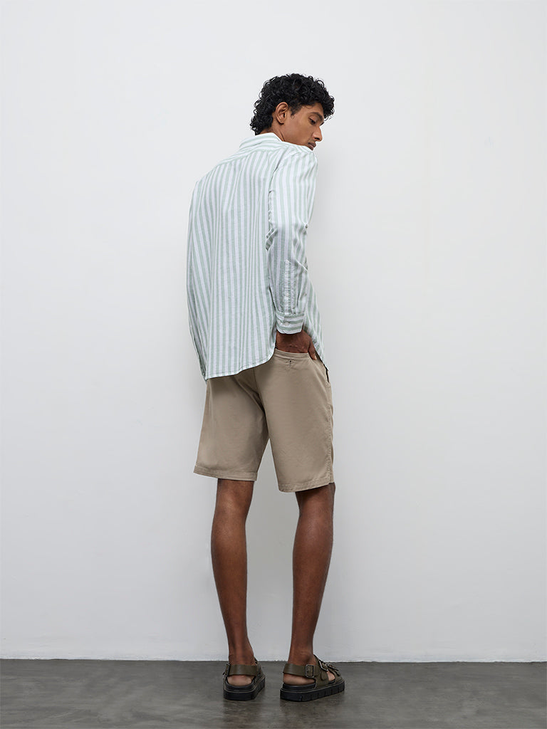WES Casuals Beige Relaxed-Fit Mid-Rise Cotton-Blend Shorts