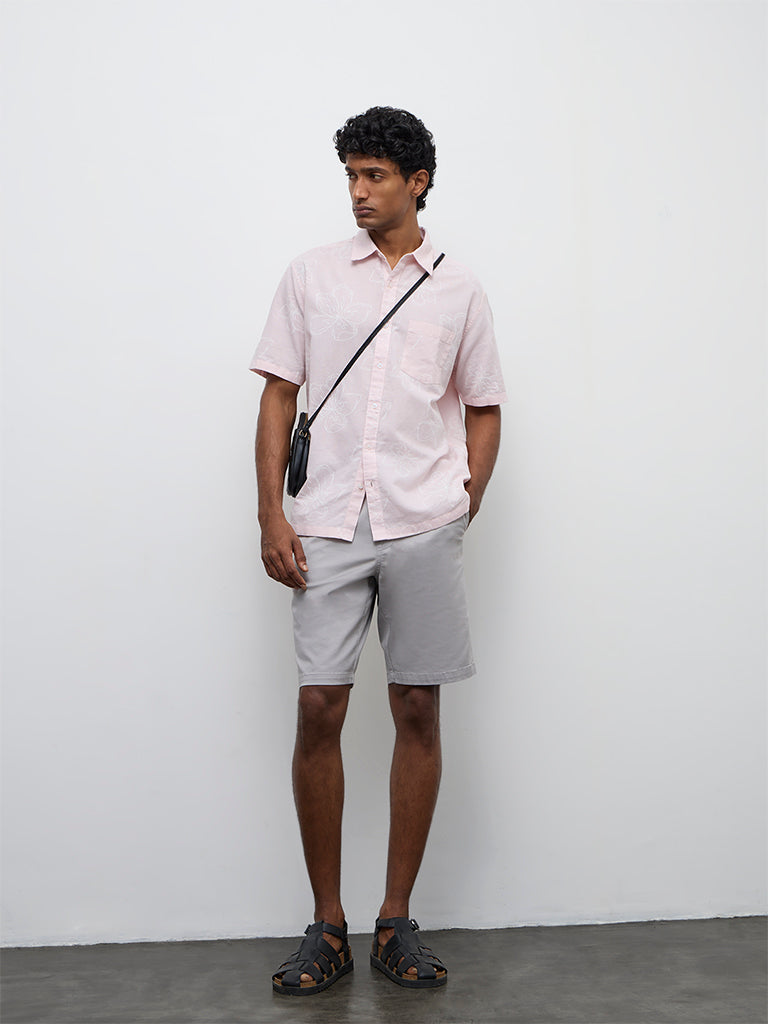 WES Casuals Grey Relaxed-Fit Mid-Rise Cotton-Blend Shorts