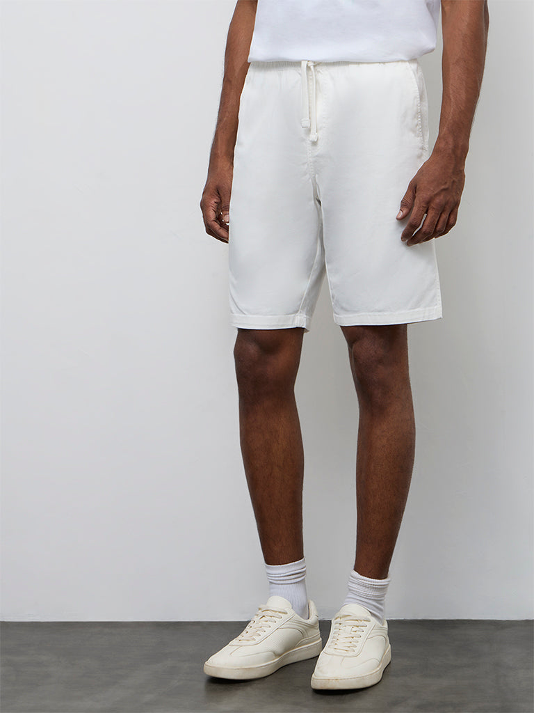 WES Casuals Off-White Relaxed-Fit Mid-Rise Cotton-Blend Shorts