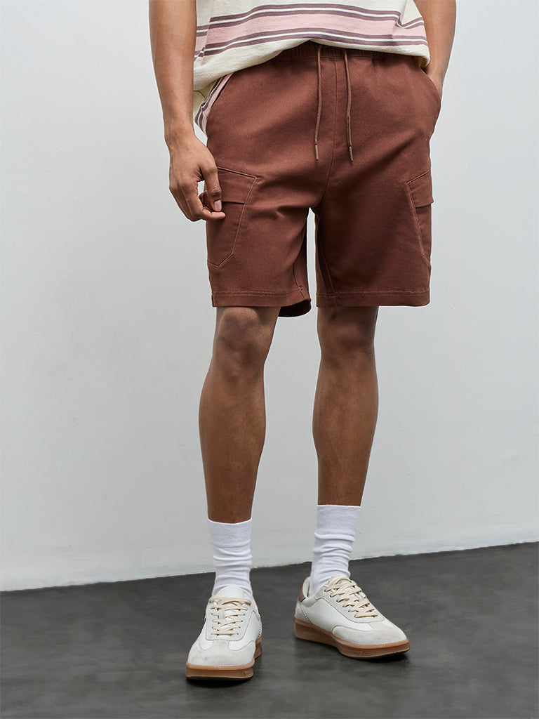 Nuon Brown Relaxed-Fit Mid-Rise Shorts