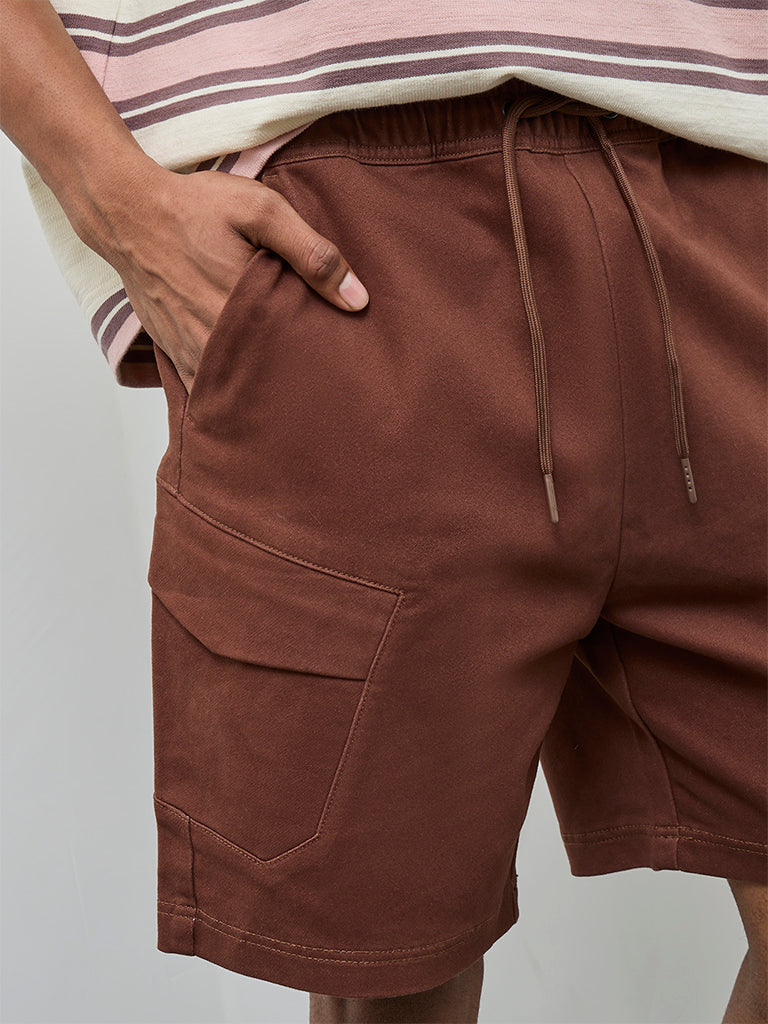 Nuon Brown Relaxed-Fit Mid-Rise Shorts
