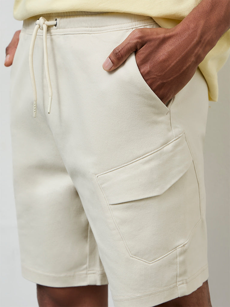 Nuon Off-White Relaxed-Fit Mid-Rise Cotton-Blend Shorts