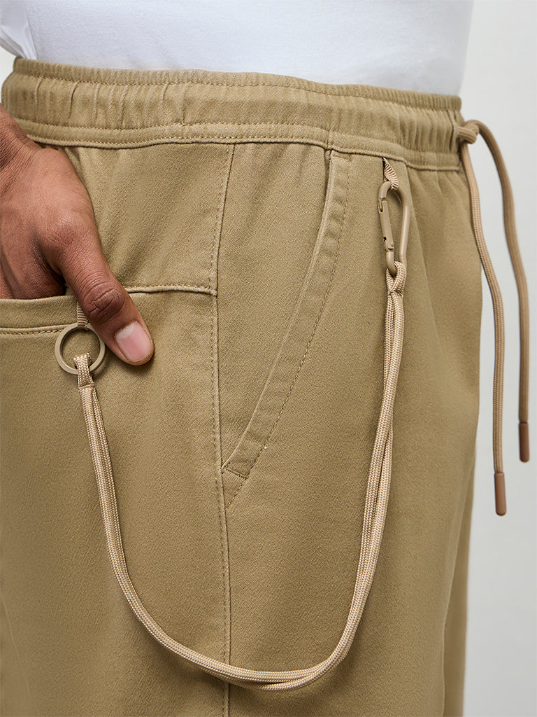 Nuon Taupe Solid Relaxed-Fit Mid-Rise Shorts