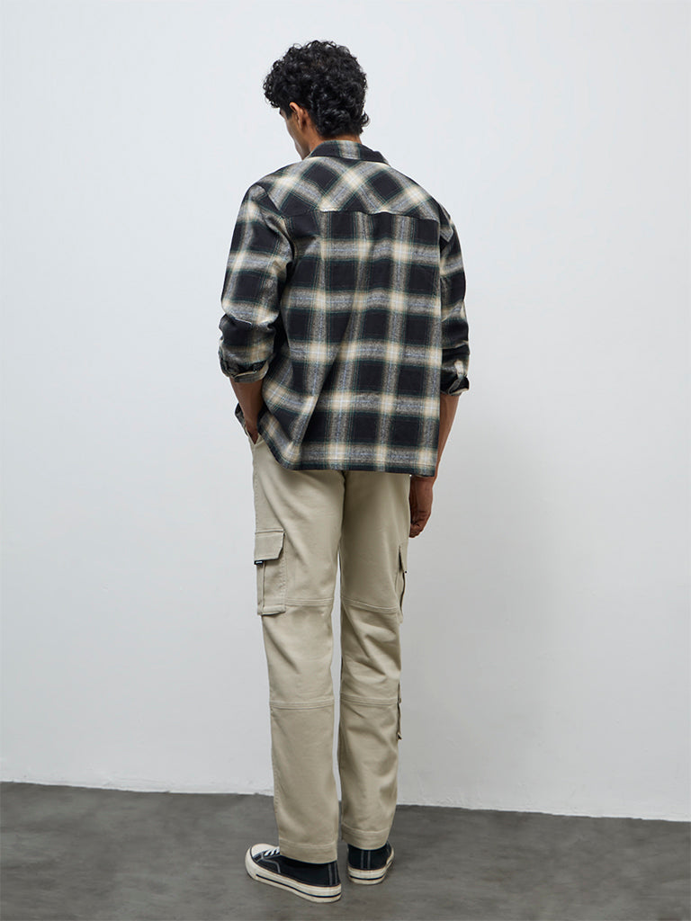 Nuon Taupe Cargo-Style Relaxed-Fit Mid-Rise Cotton-Blend Pants