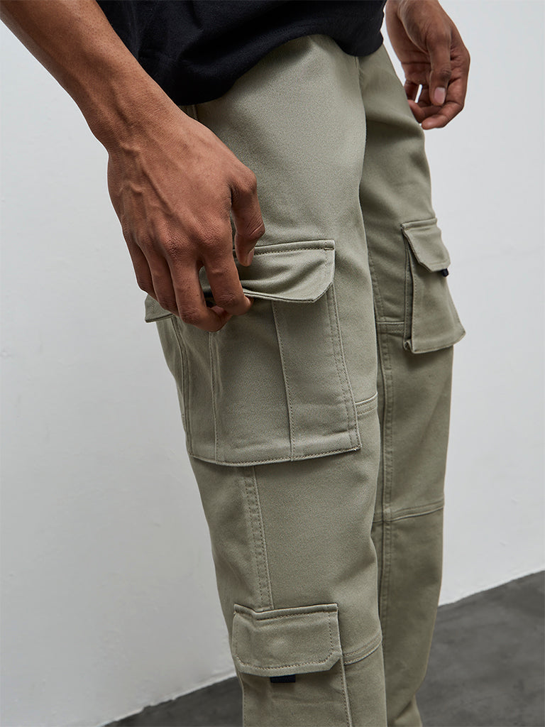 Nuon Sage Cargo-Style Relaxed-Fit Mid-Rise Cotton-Blend Pants
