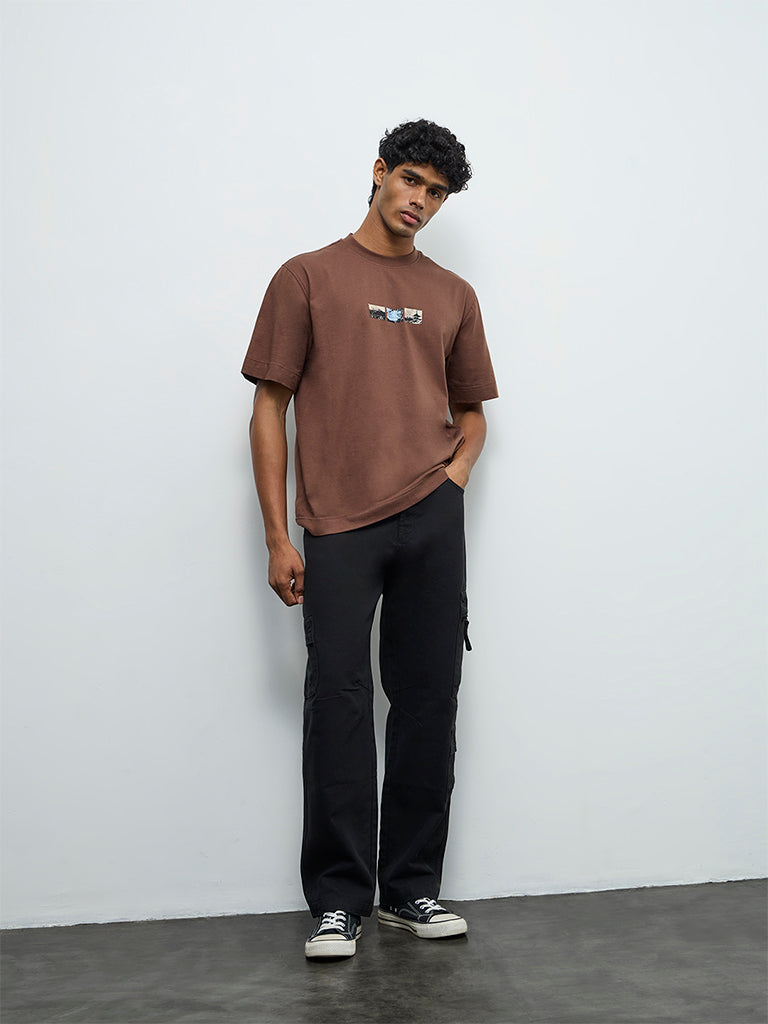 Nuon Black Relaxed-Fit Mid-Rise Cargo Pants