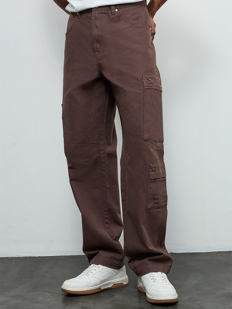 Nuon Brown Relaxed-Fit Mid-Rise Cargo Pants