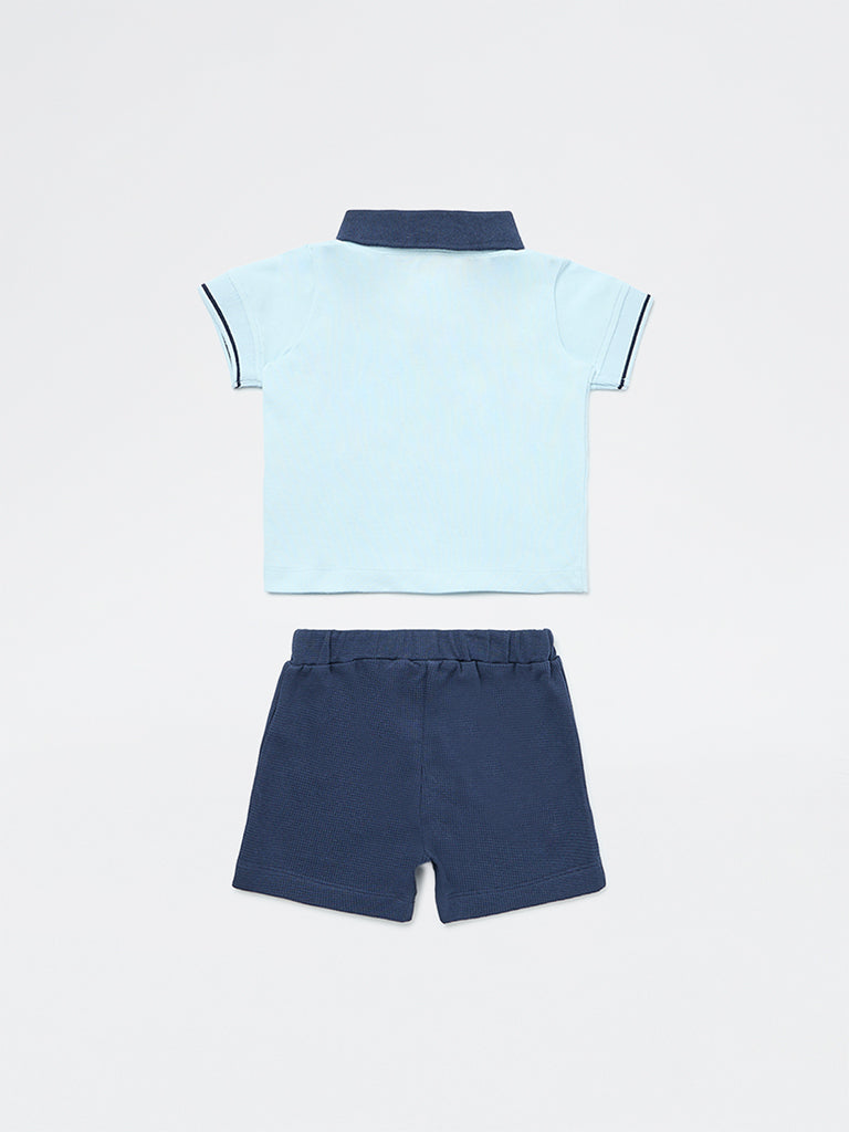 HOP Baby Boys Blue Cotton Polo T-Shirt and Shorts Set