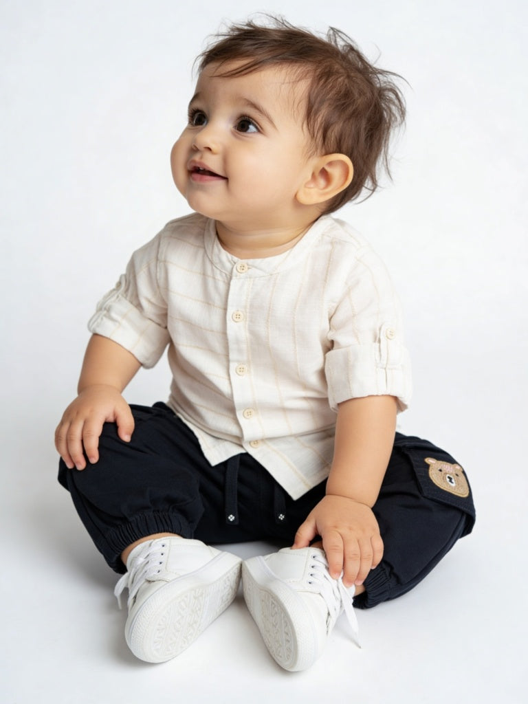 HOP Baby Boys Off-White Striped Cotton-Blend Shirt
