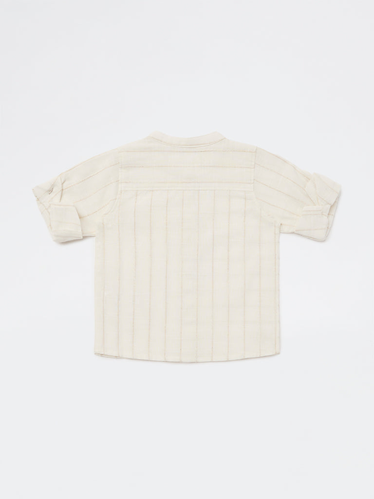 HOP Baby Boys Off-White Striped Cotton-Blend Shirt