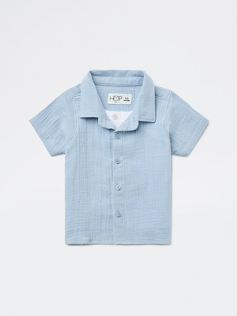 HOP Baby Boys Blue Cotton Shirt