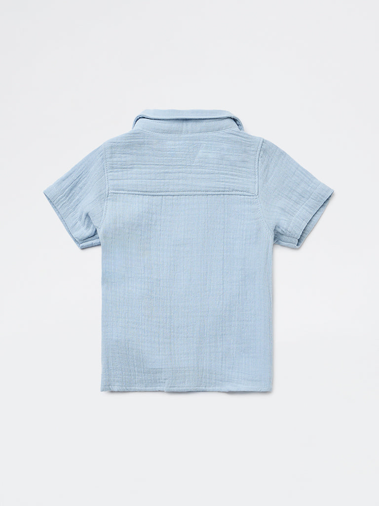 HOP Baby Boys Blue Cotton Shirt