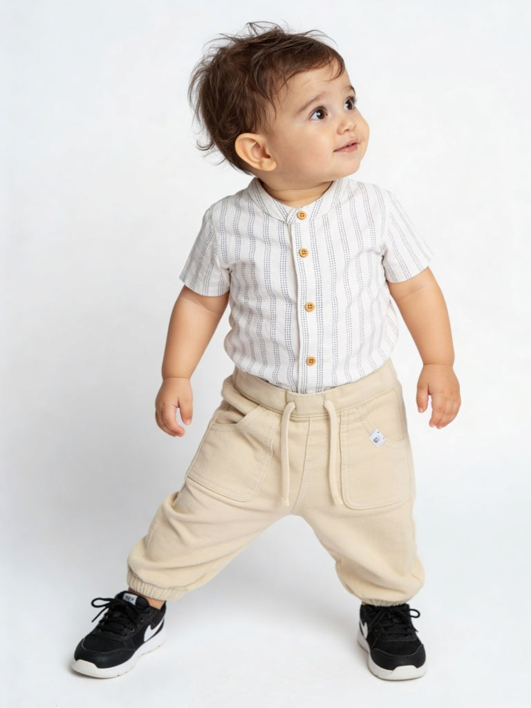 HOP Baby Boys White Striped Cotton Shirt