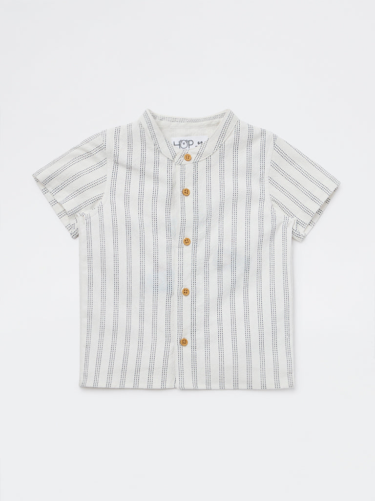 HOP Baby Boys White Striped Cotton Shirt