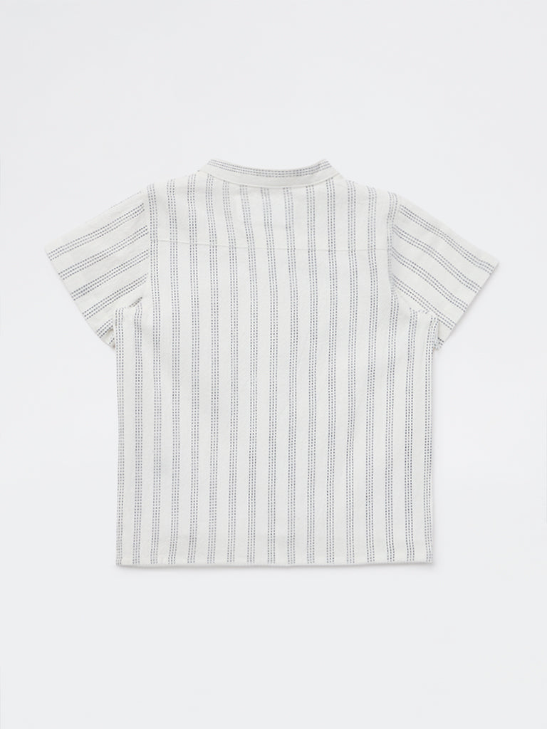 HOP Baby Boys White Striped Cotton Shirt