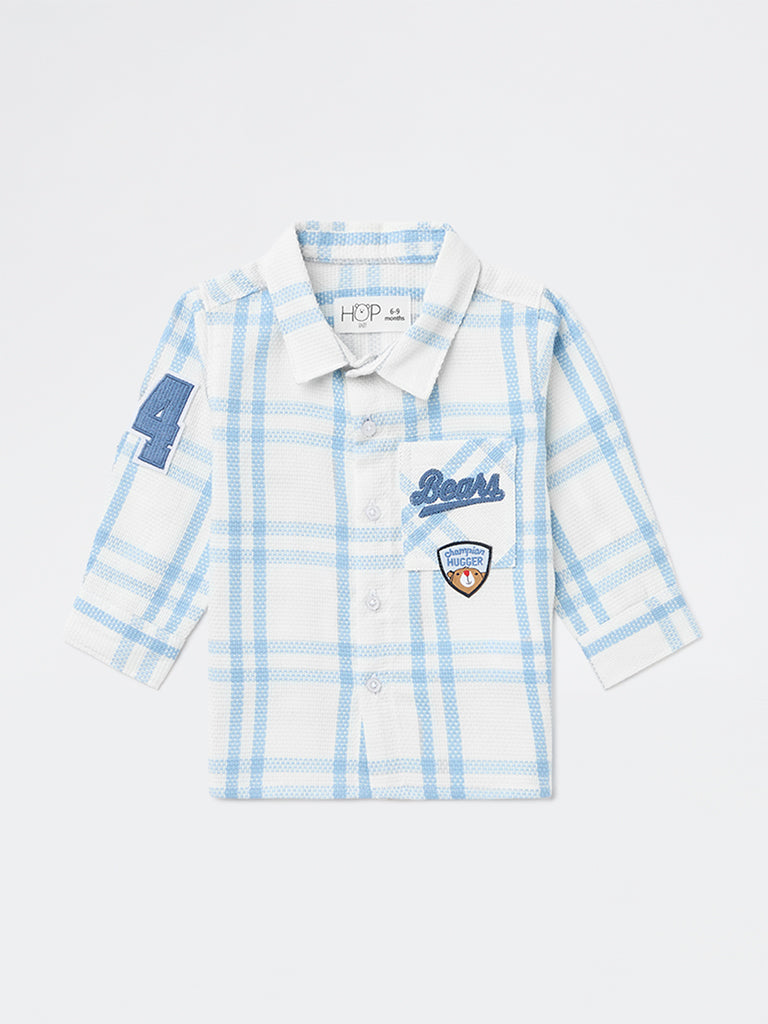 HOP Baby Boys Blue Checkered Cotton Shirt