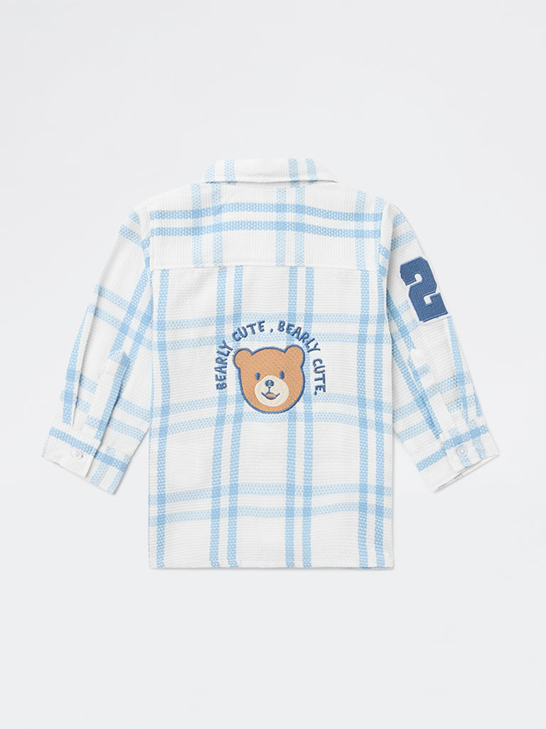 HOP Baby Boys Blue Checkered Cotton Shirt