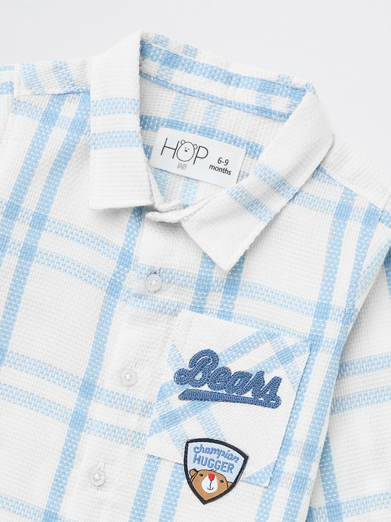 HOP Baby Boys Blue Checkered Cotton Shirt