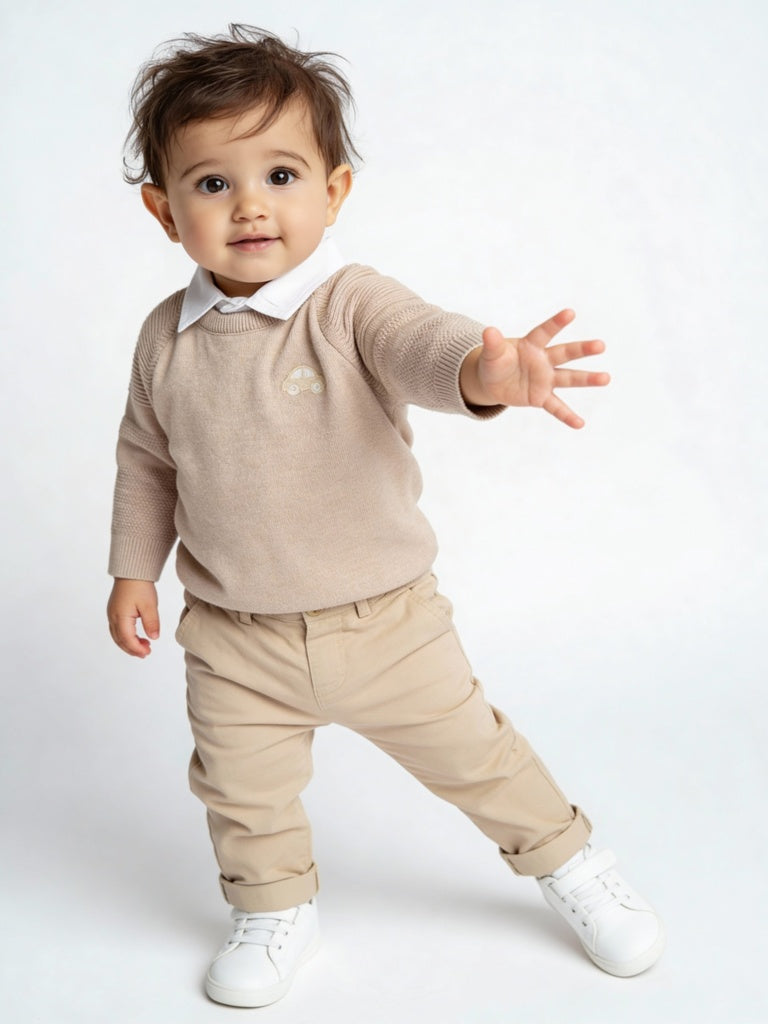 HOP Baby Boys Brown Knit-Textured Cotton Sweater