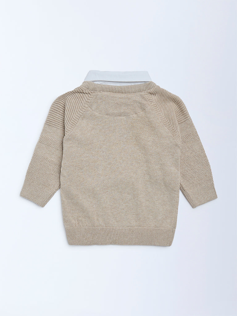 HOP Baby Boys Brown Knit-Textured Cotton Sweater