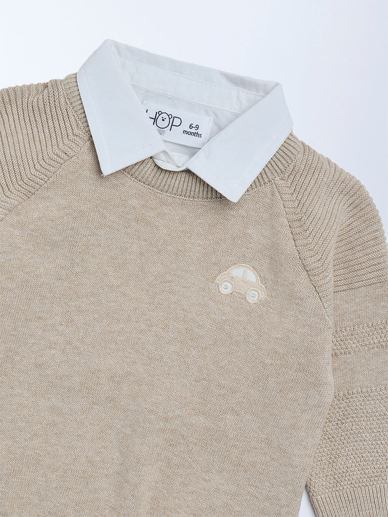 HOP Baby Boys Brown Knit-Textured Cotton Sweater