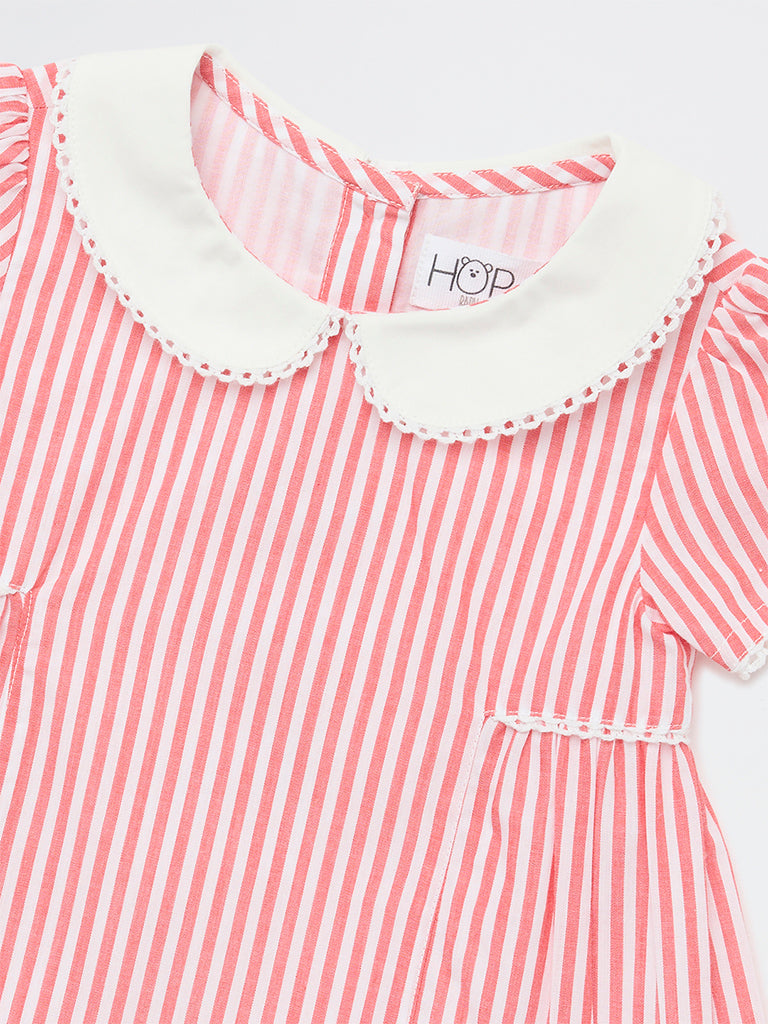 HOP Baby Girls Red Striped Tiered Cotton Dress