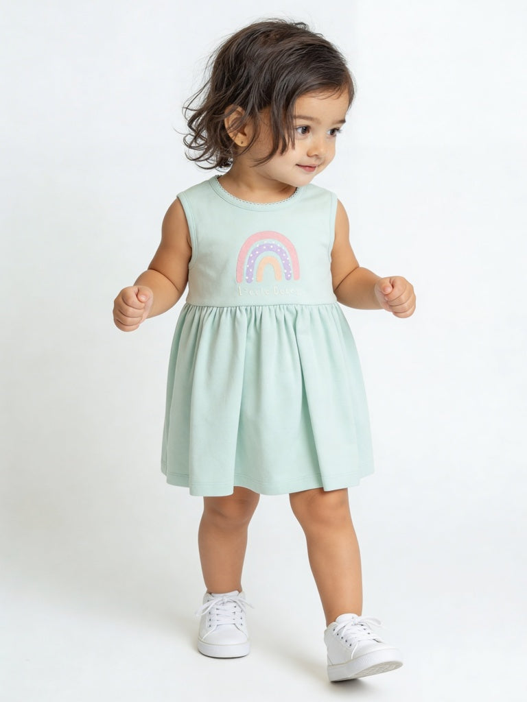 HOP Baby Girls Multicolour Printed A-Line Cotton Dress - Pack of 2