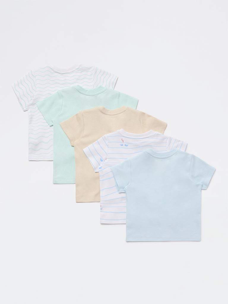 HOP Baby Boys Multicolour Printed Cotton T-Shirt - Pack Of 5