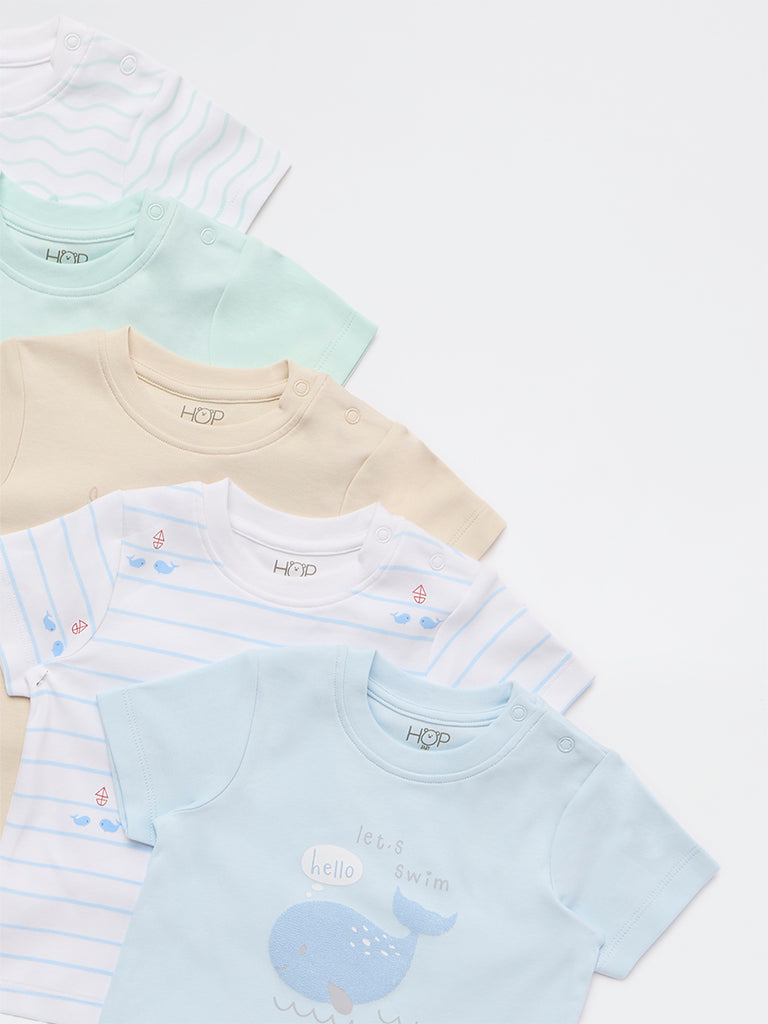HOP Baby Boys Multicolour Printed Cotton T-Shirt - Pack Of 5