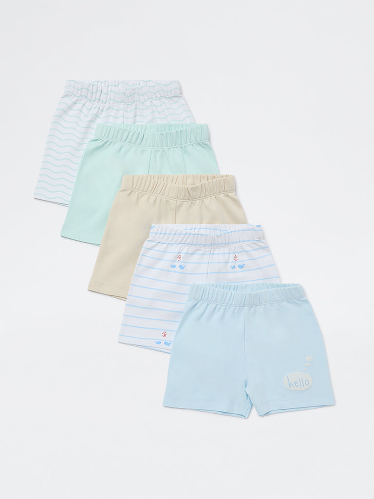 HOP Baby Boys Multicolour Printed Mid-Rise Cotton Shorts - Pack of 5