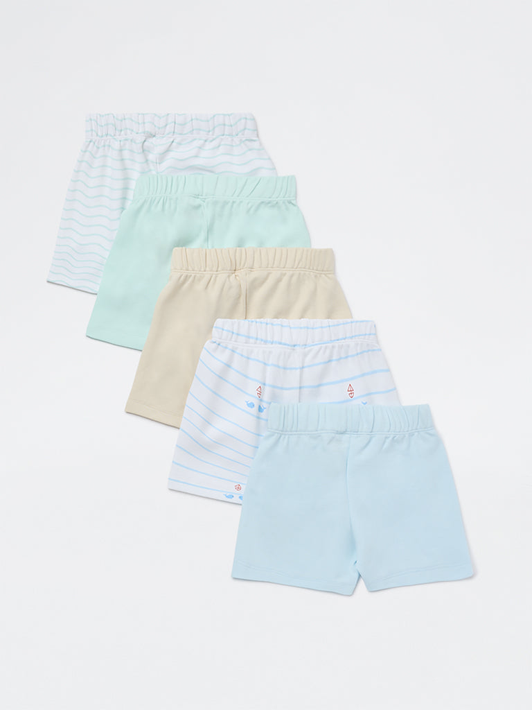 HOP Baby Boys Multicolour Printed Mid-Rise Cotton Shorts - Pack of 5