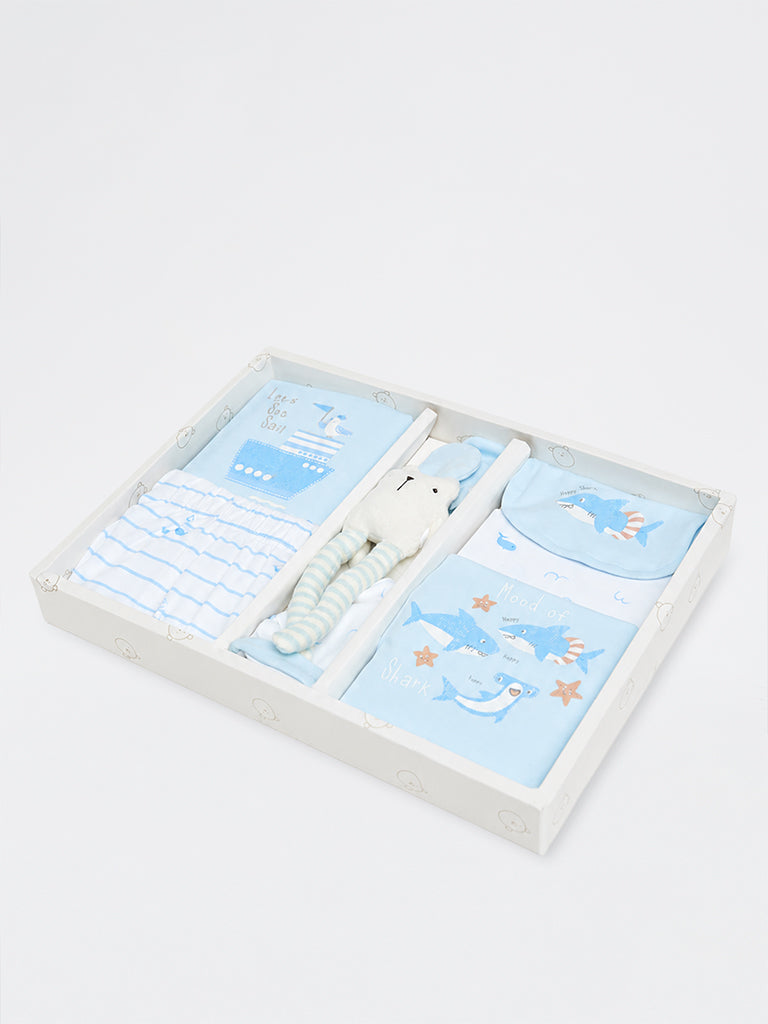 HOP Baby Boys Light Blue Sea-Life Inspired Baby Cotton Gift Set