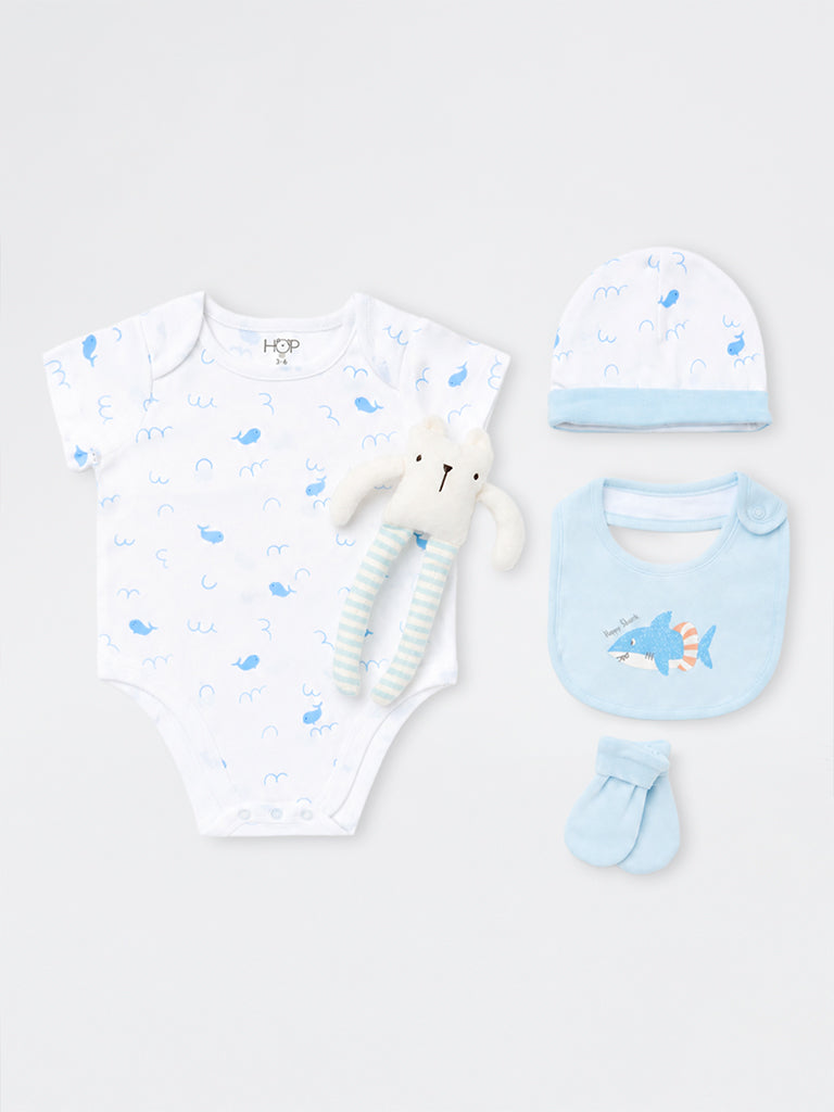 HOP Baby Boys Light Blue Sea-Life Inspired Baby Cotton Gift Set
