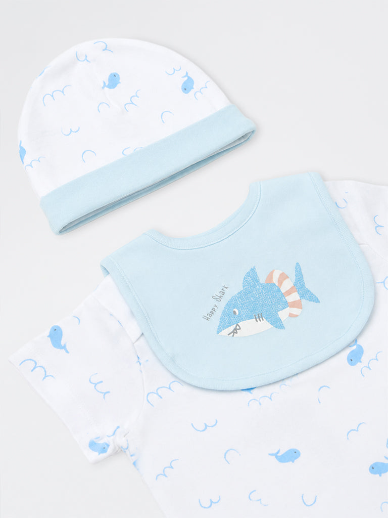 HOP Baby Boys Light Blue Sea-Life Inspired Baby Cotton Gift Set