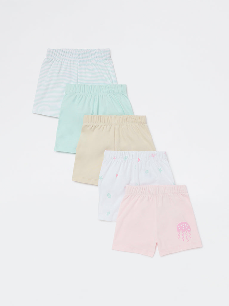 HOP Baby Girls Multicolour Cotton Shorts - Pack of 5