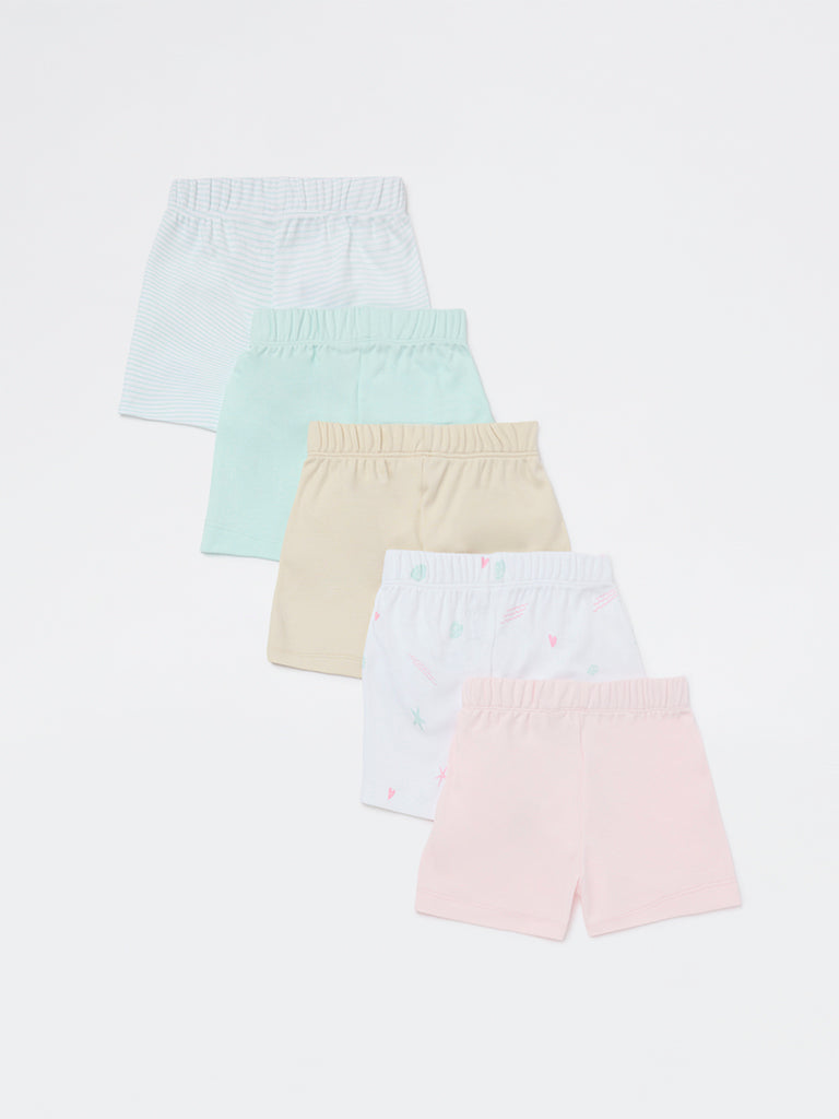HOP Baby Girls Multicolour Cotton Shorts - Pack of 5