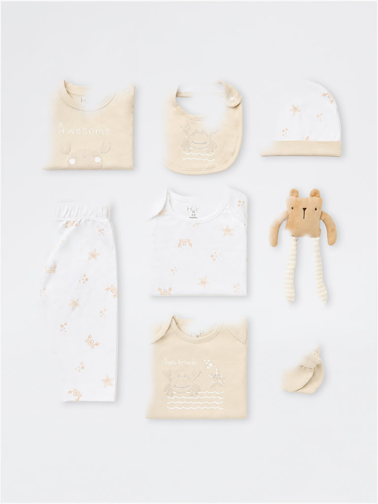 HOP Baby Girls Cream Sea-Life Theme Baby Gift Set - Pack of 8
