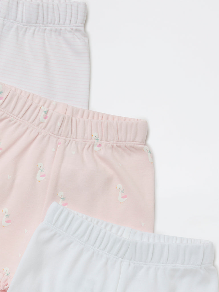 HOP Baby Girls Pink Printed High-Rise Cotton Shorts - Pack of 3